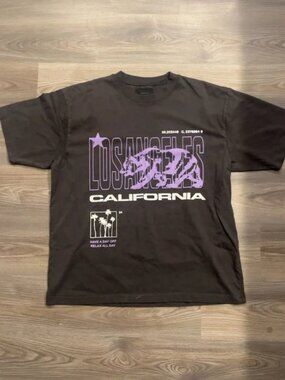 Black Graphic Print T Shirt with Purple Los Angeles California Design Men’s Size